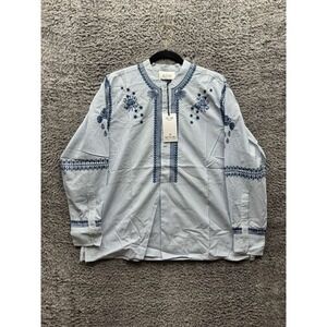 NWT Monoki by Diane Goldstein Lion Oxford Blue Stripes Shirt Womens One Size